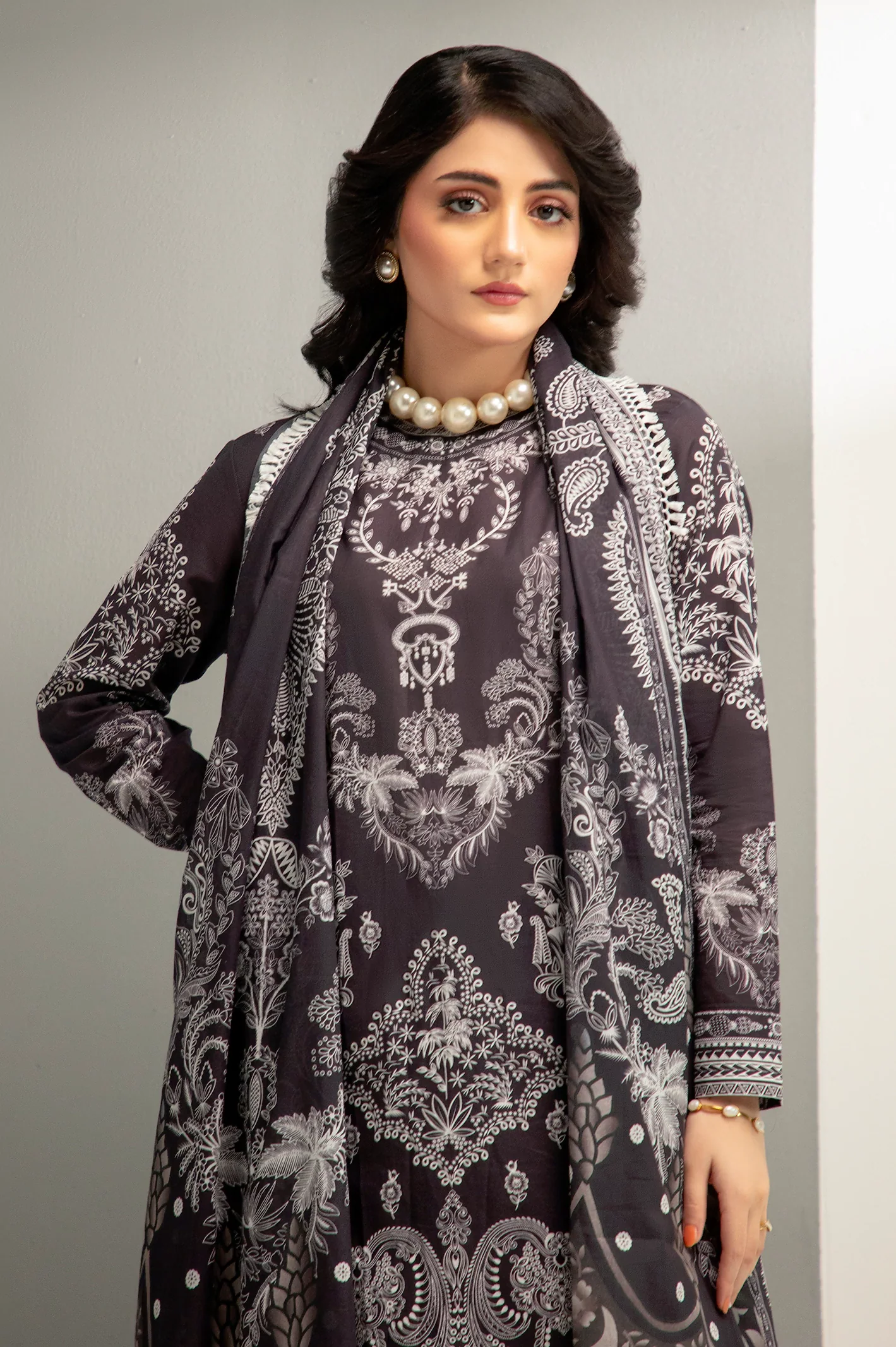Black Printed 3PC Unstitched - Image 2