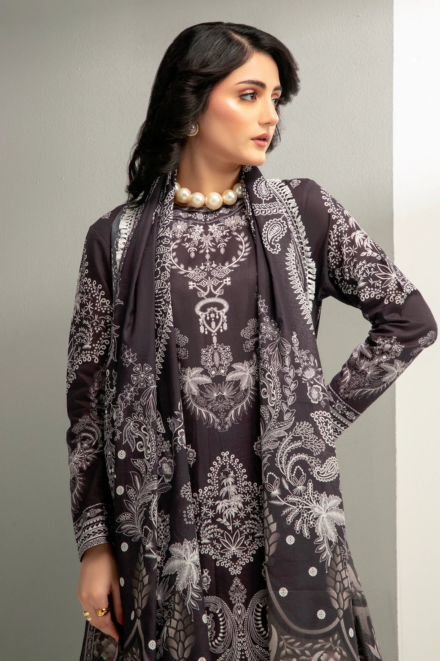 Black Printed 3PC Unstitched - Image 3