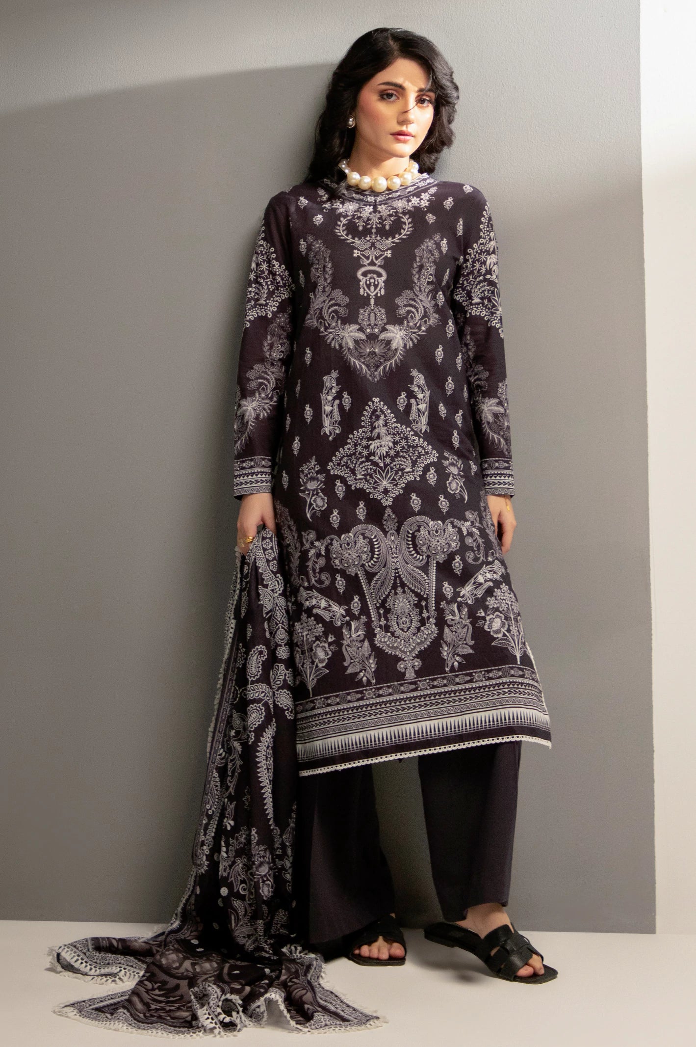 Black Printed 3PC Unstitched - Image 5