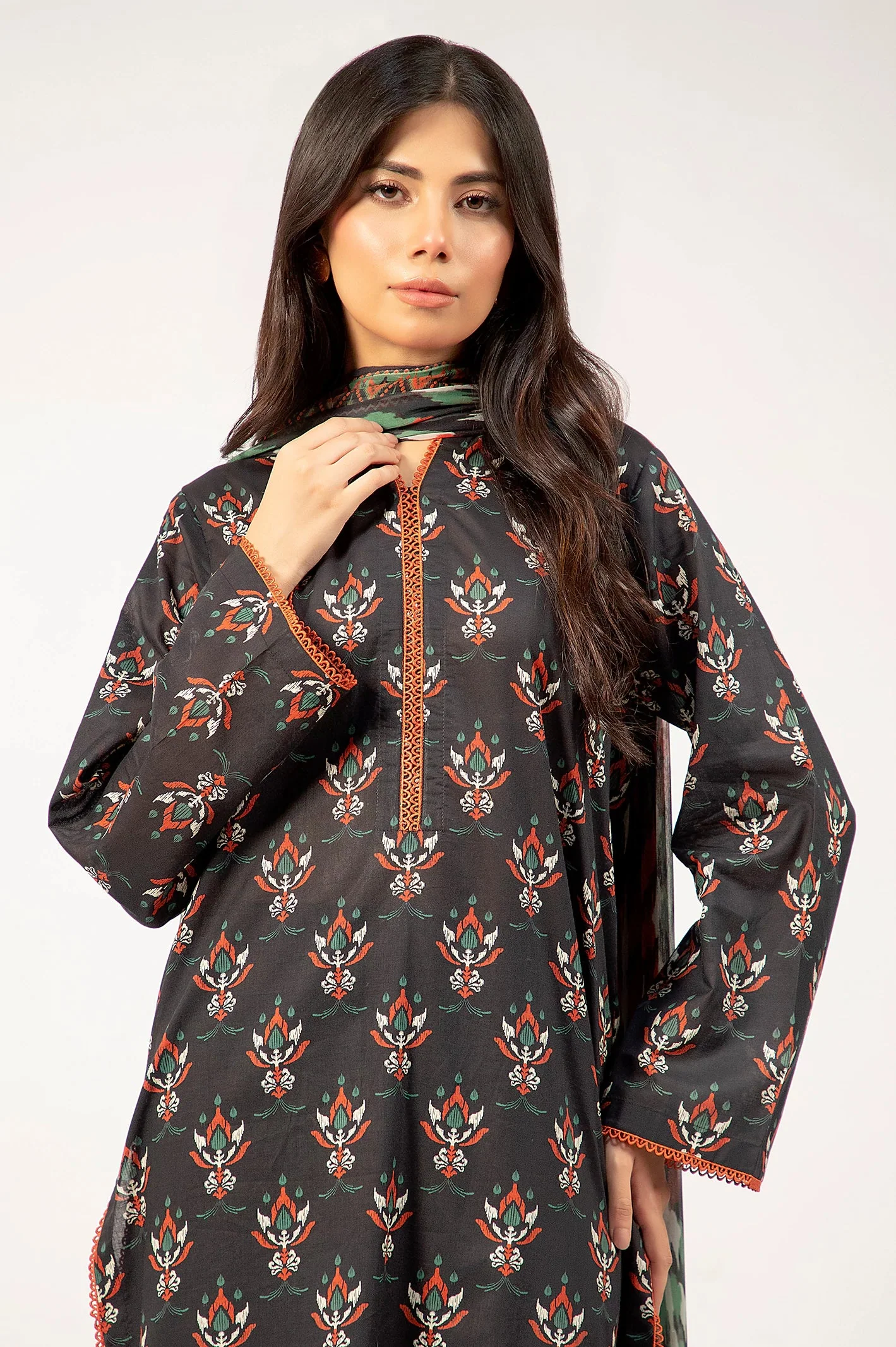 Black Printed 3PC Unstitched - Image 2