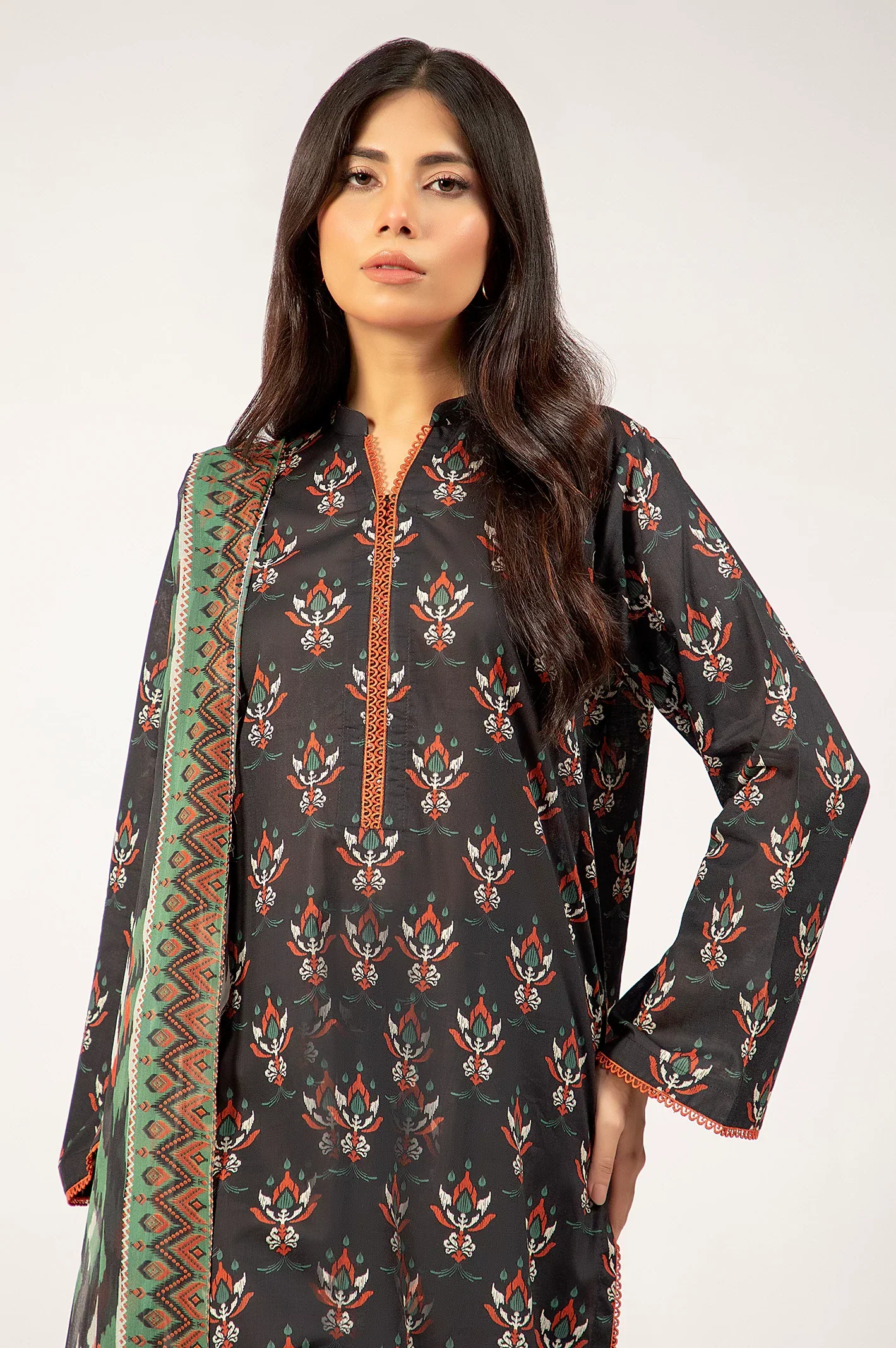 Black Printed 3PC Unstitched - Image 3