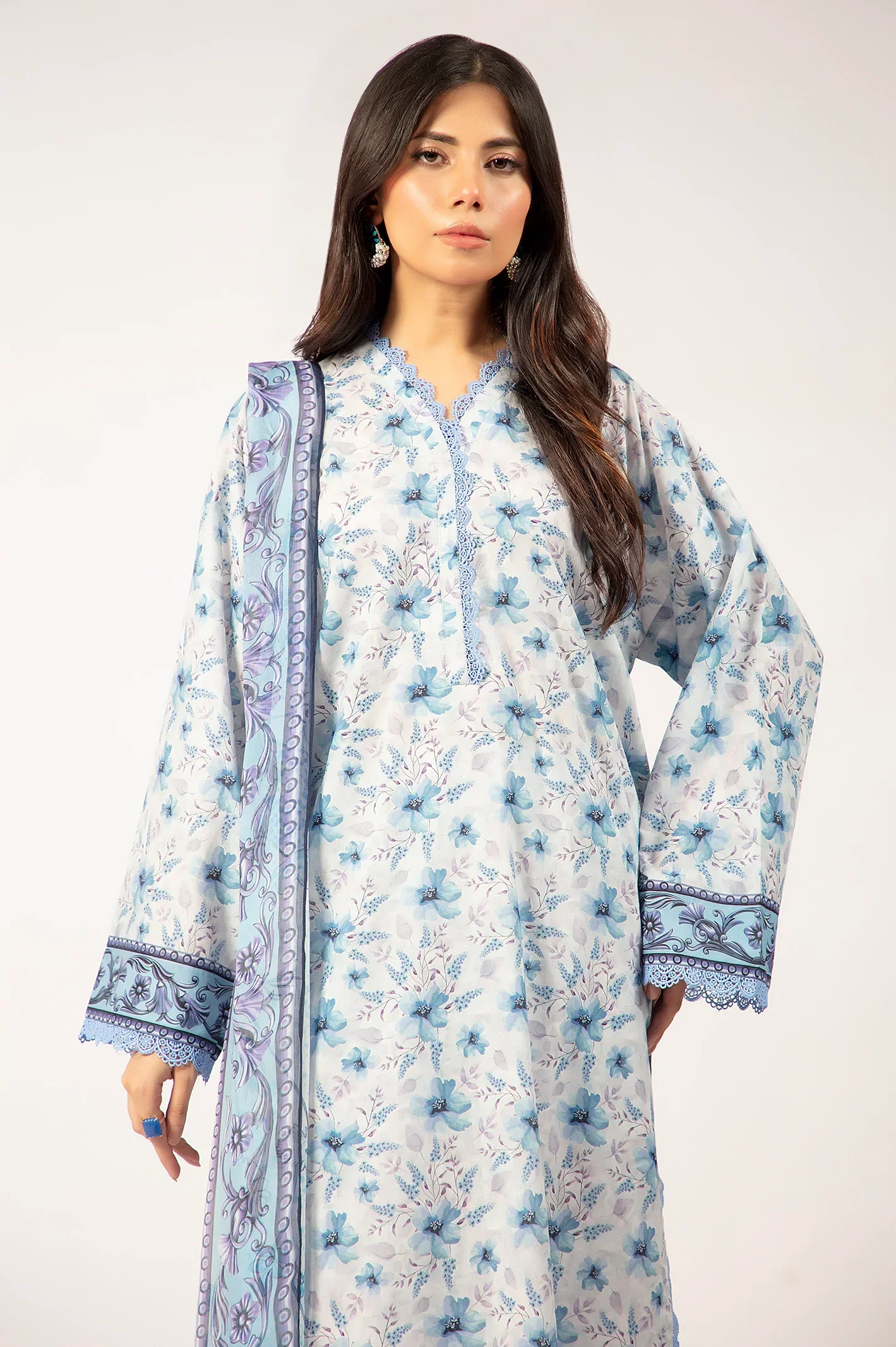 Light Grey Printed 3PC Unstitched - Image 2