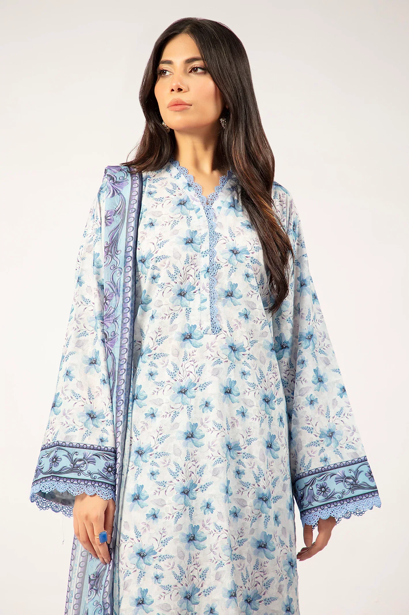 Light Grey Printed 3PC Unstitched - Image 3