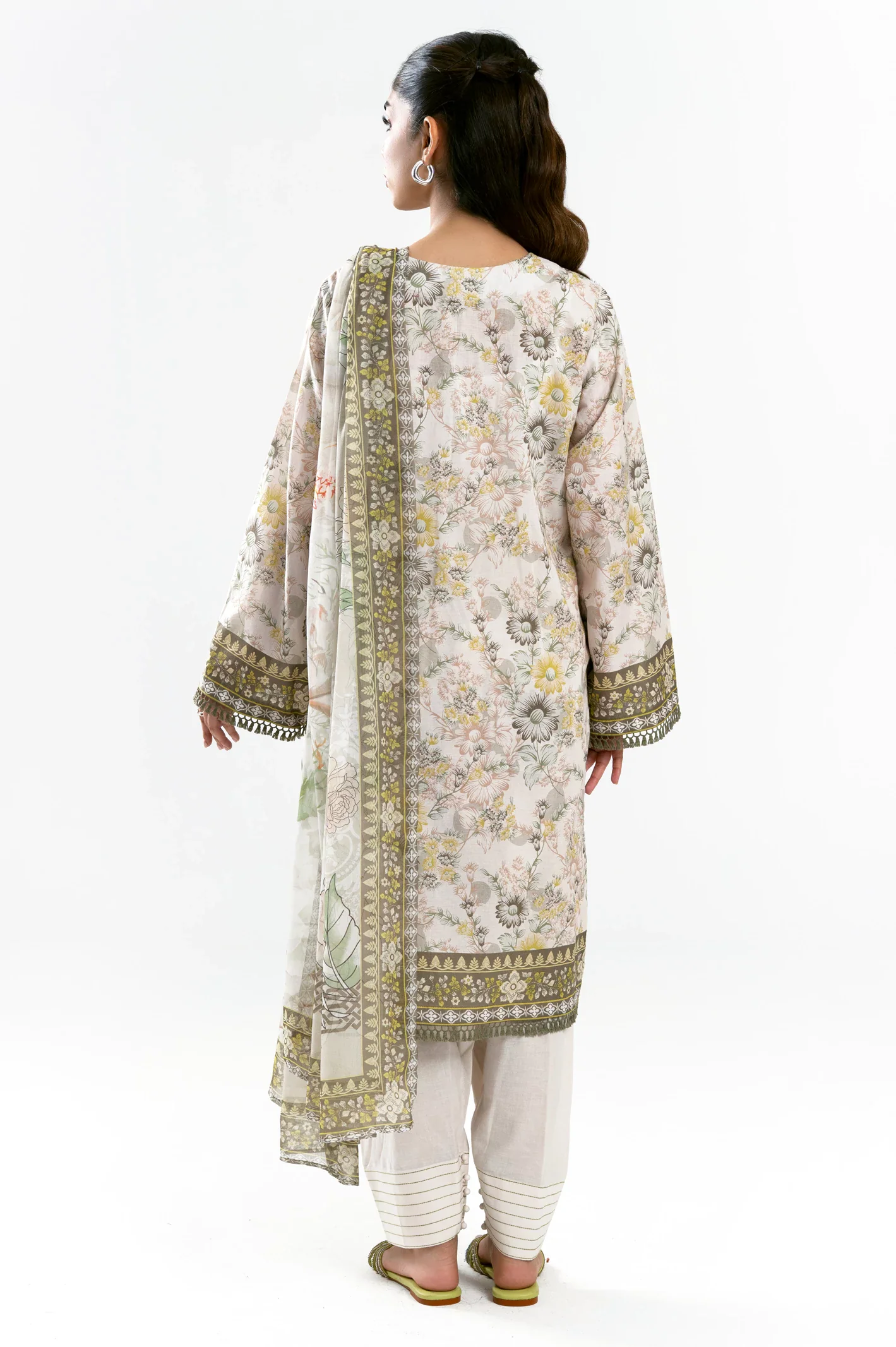 Cream Printed 3PC Unstitched - Image 6