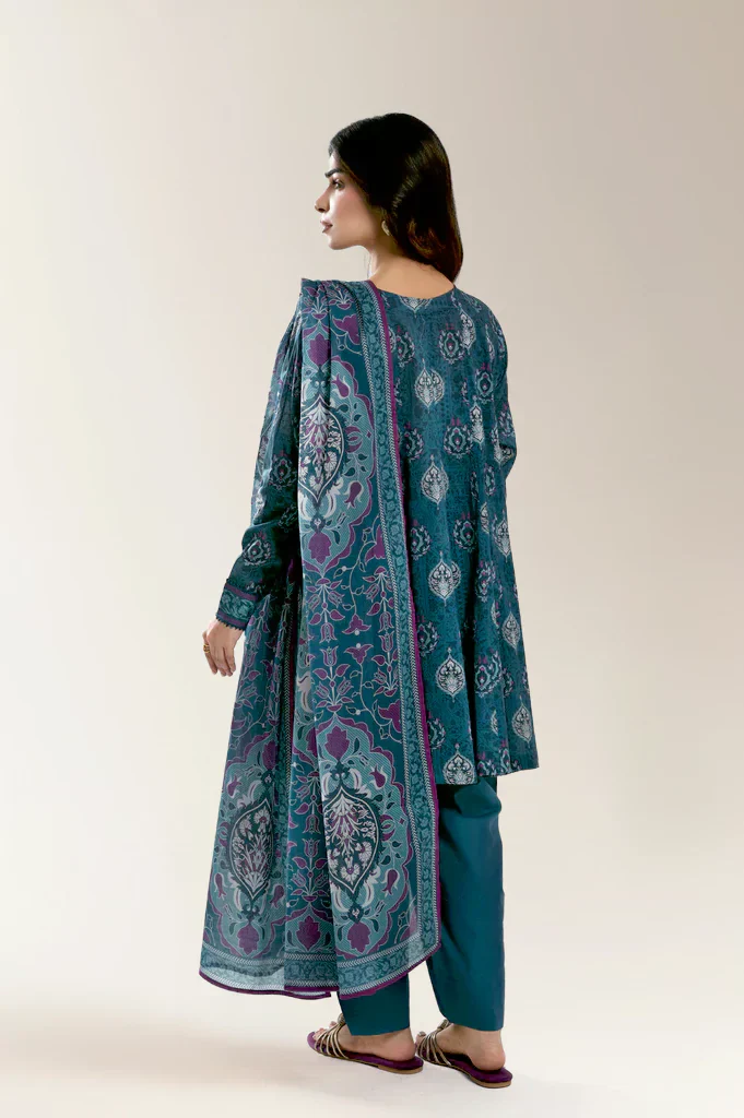 Printed Lawn Teal Unstitched 3Pc - Image 3