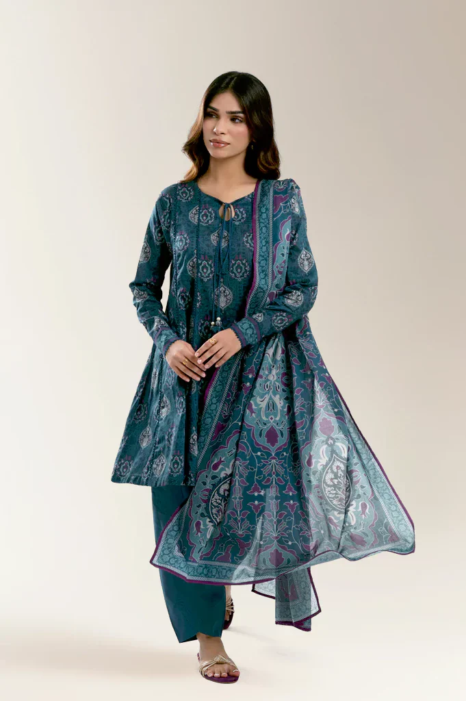 Printed Lawn Teal Unstitched 3Pc - Image 4