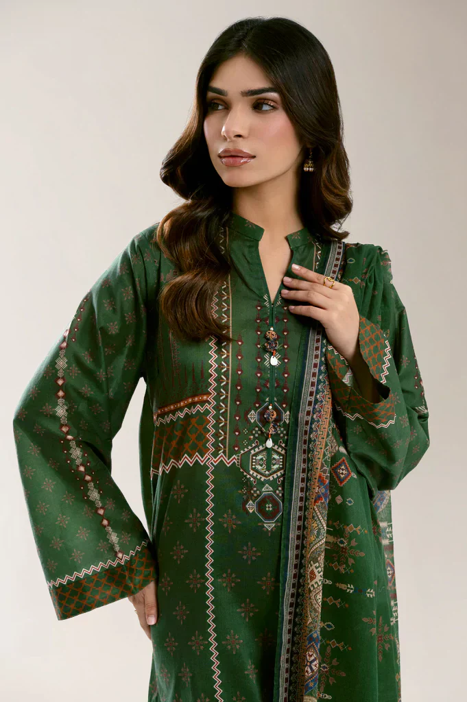 Printed Lawn Green Unstitched 3Pc - Image 2
