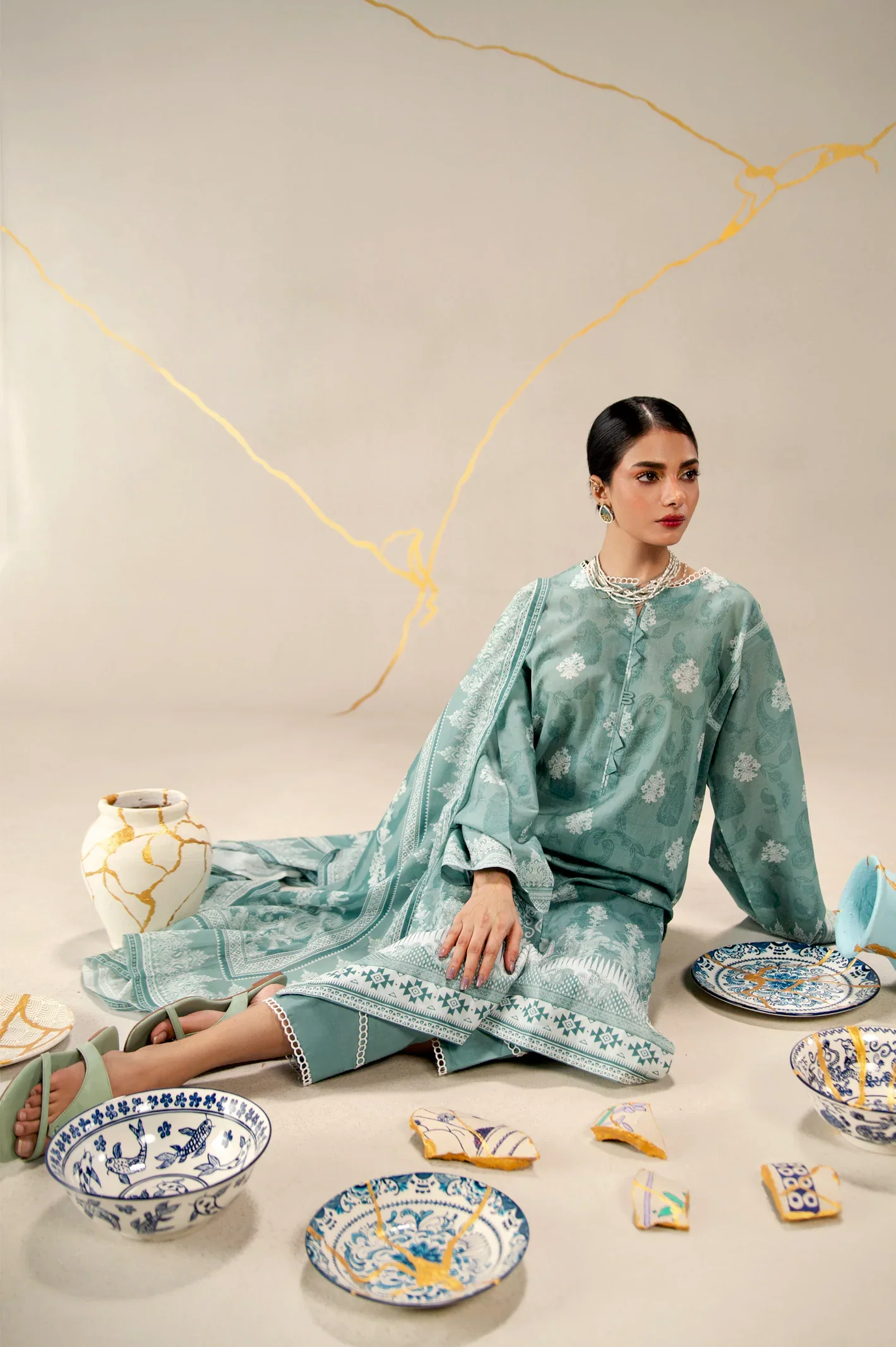 Printed Lawn-Turquoise Unstitched 3PC - Image 2