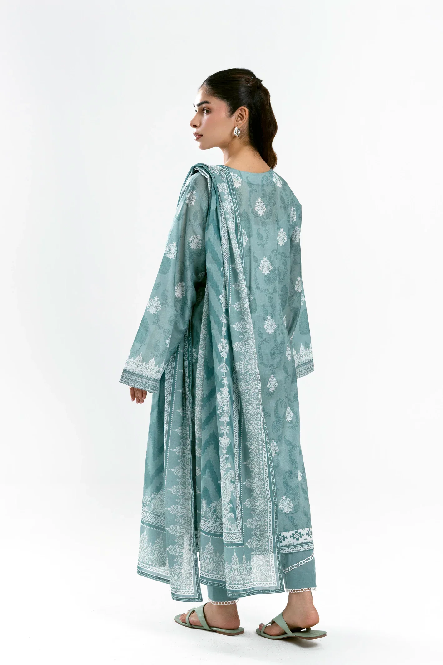 Printed Lawn-Turquoise Unstitched 3PC - Image 5