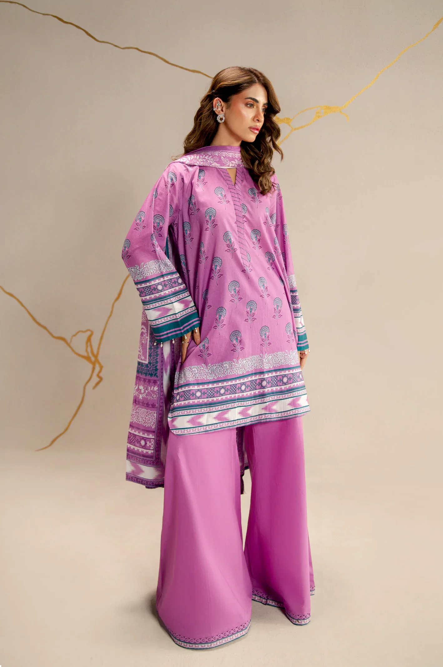 Printed Lawn-Lilac Unstitched 3PC - Image 3