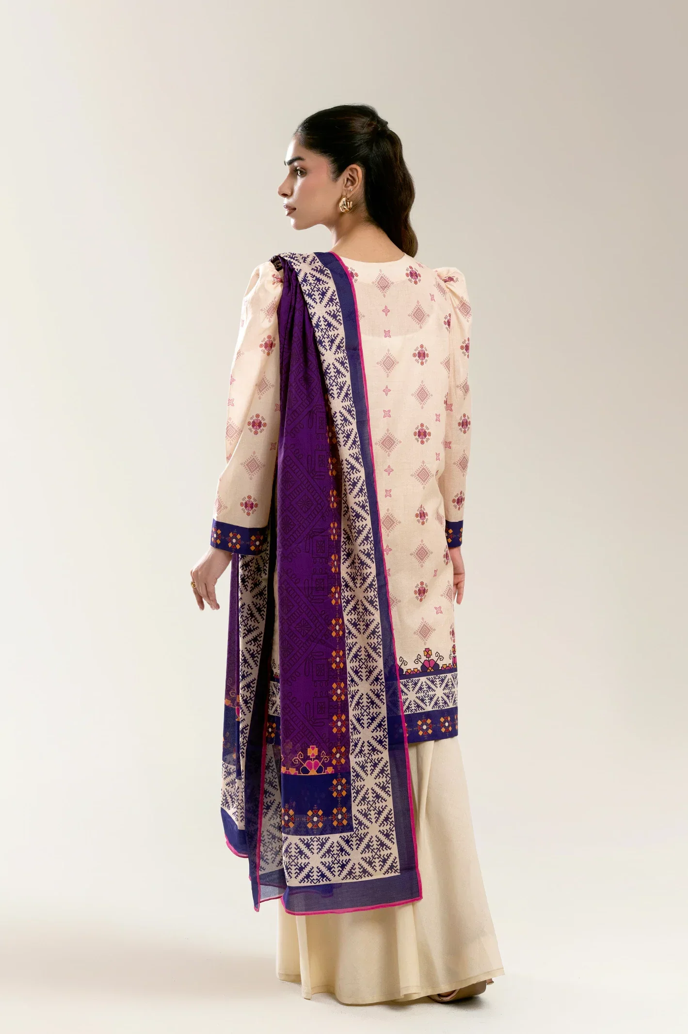 Printed Lawn-Beige Unstitched 3PC - Image 2