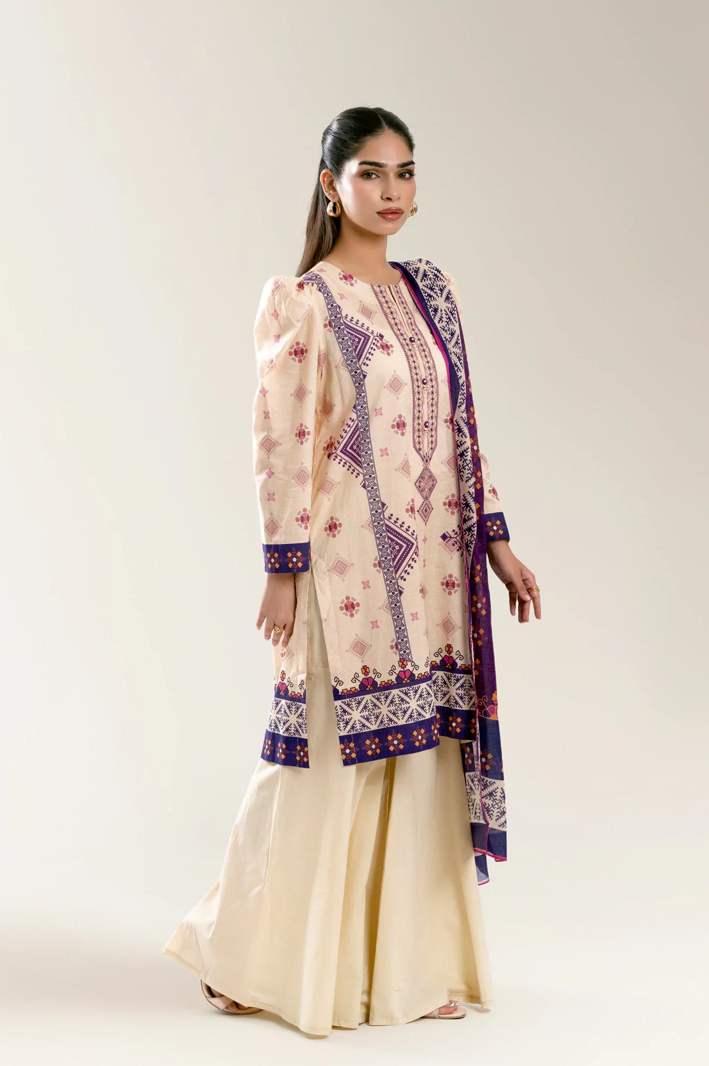 Printed Lawn-Beige Unstitched 3PC - Image 4