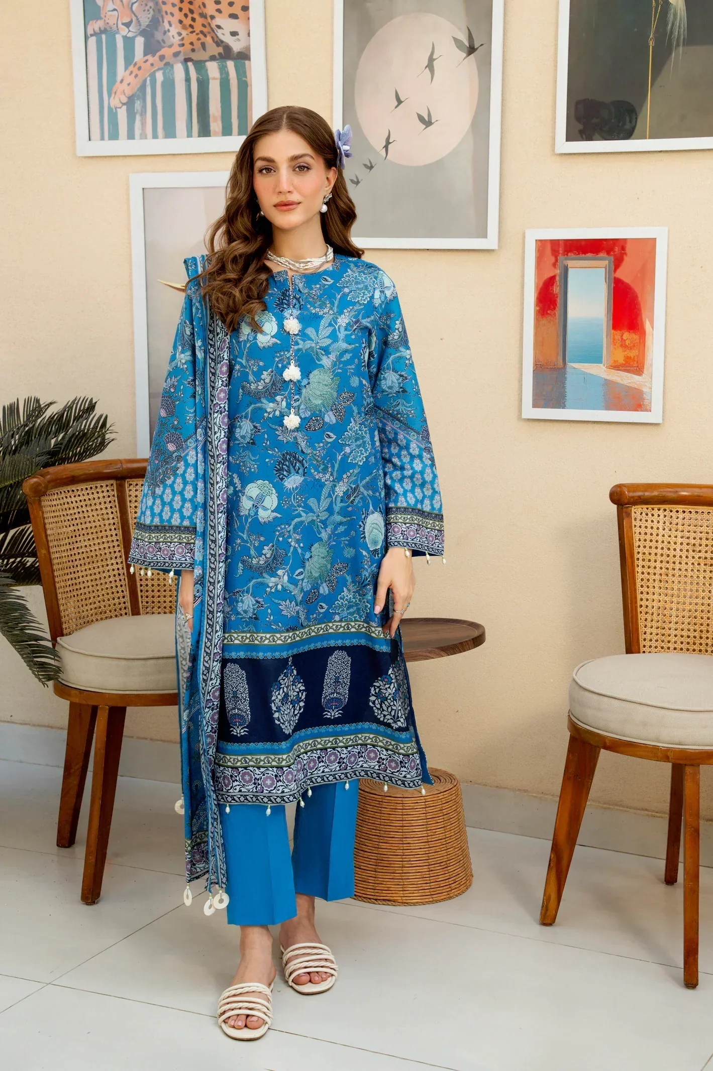 Printed Lawn-Blue Unstitched 3PC - Image 2