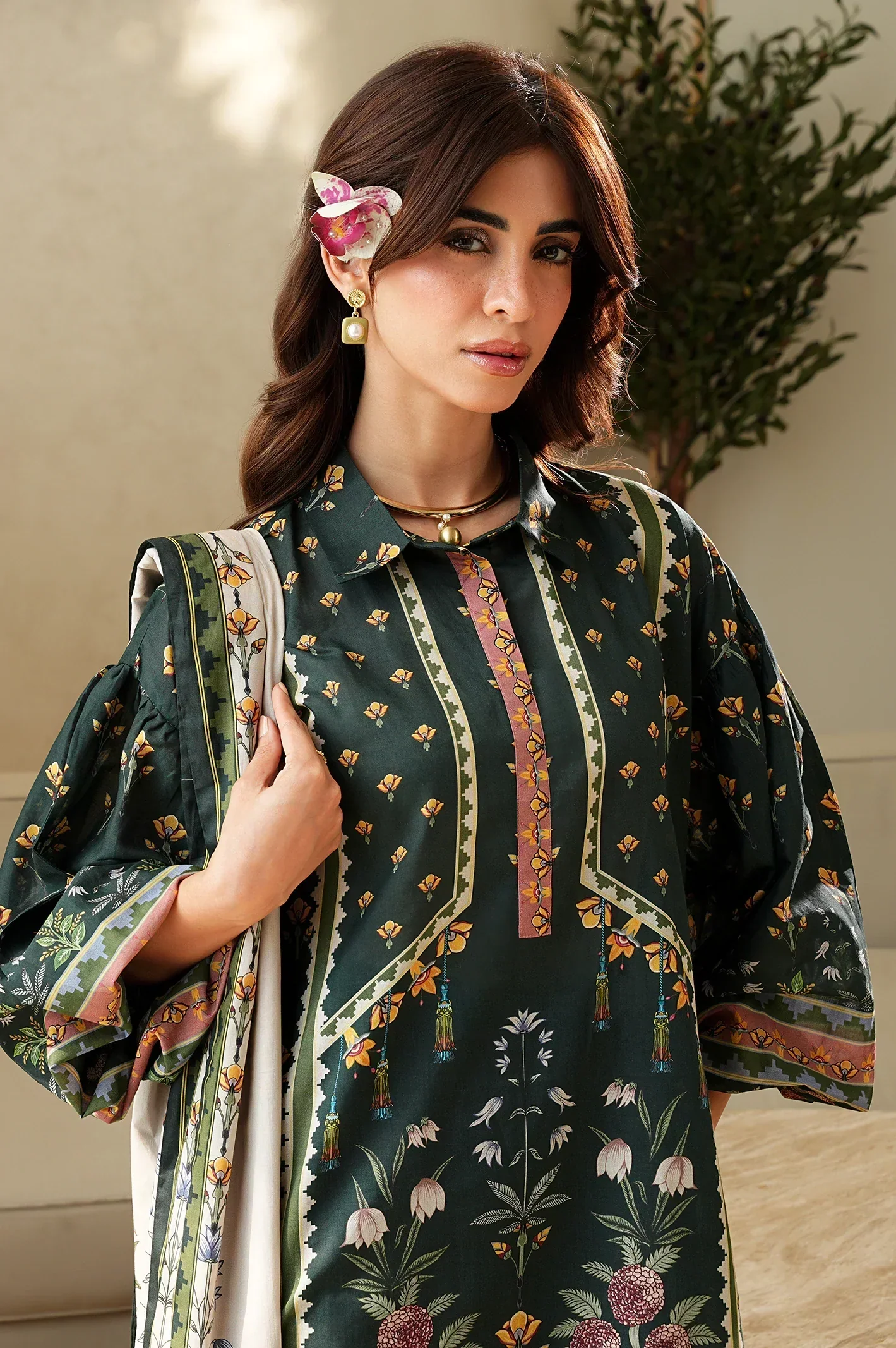 Printed Lawn-Dark Green Unstitched 3Pc - Image 8