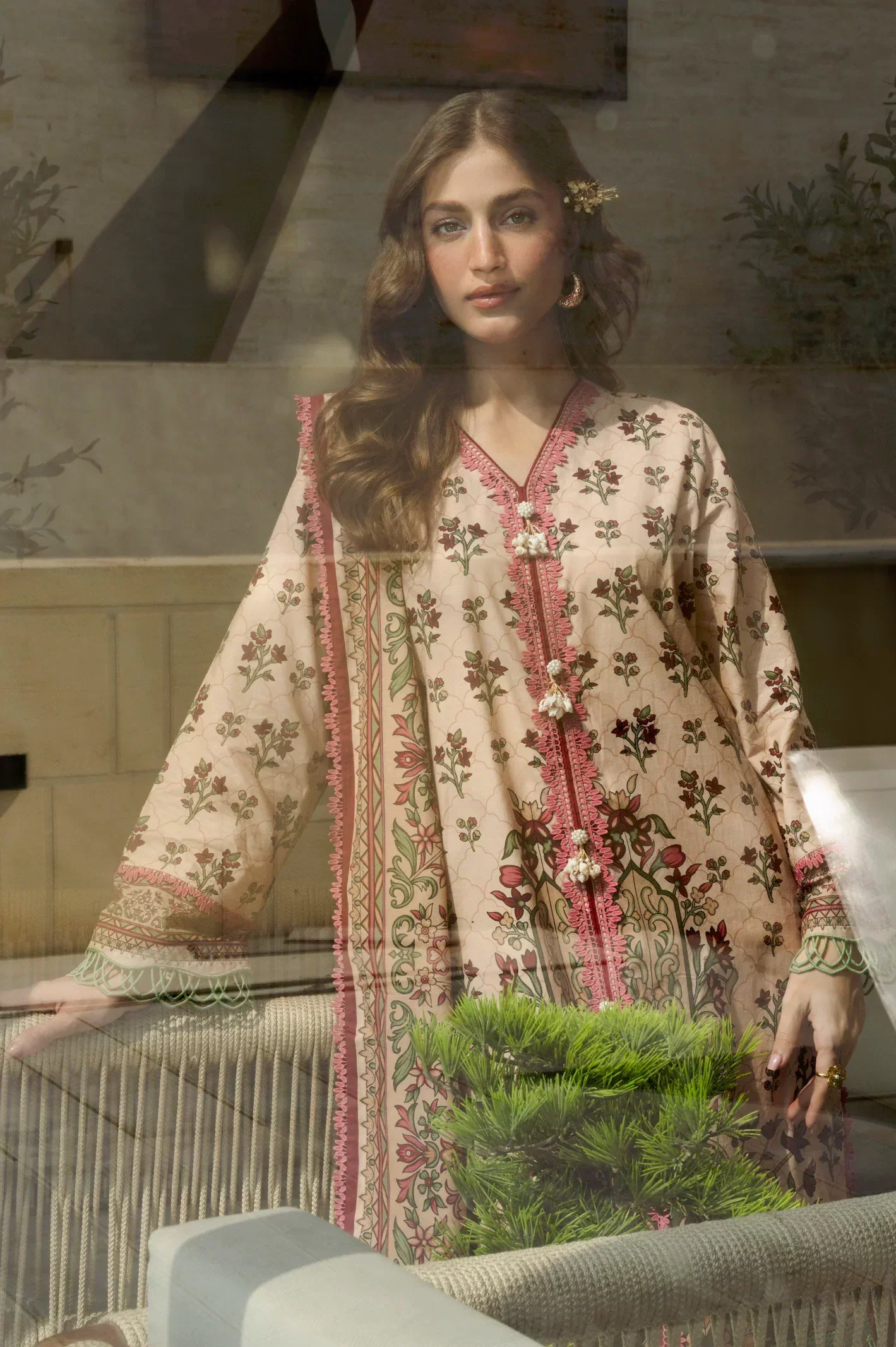Printed Lawn Beige Unstitched 3Pc - Image 5