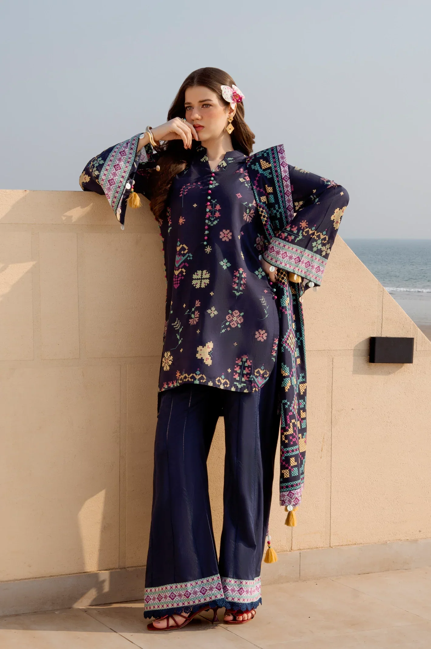Printed Lawn-Navy Blue Unstitched 3PC - Image 5
