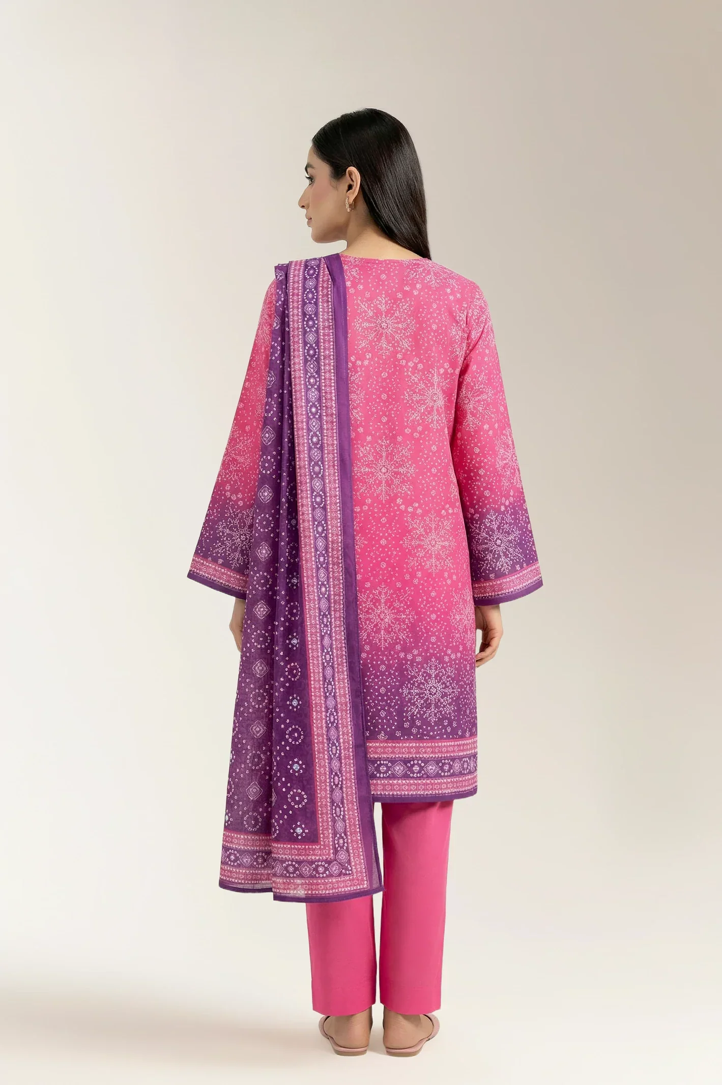 Printed Lawn-Pink Unstitched 3PC - Image 2