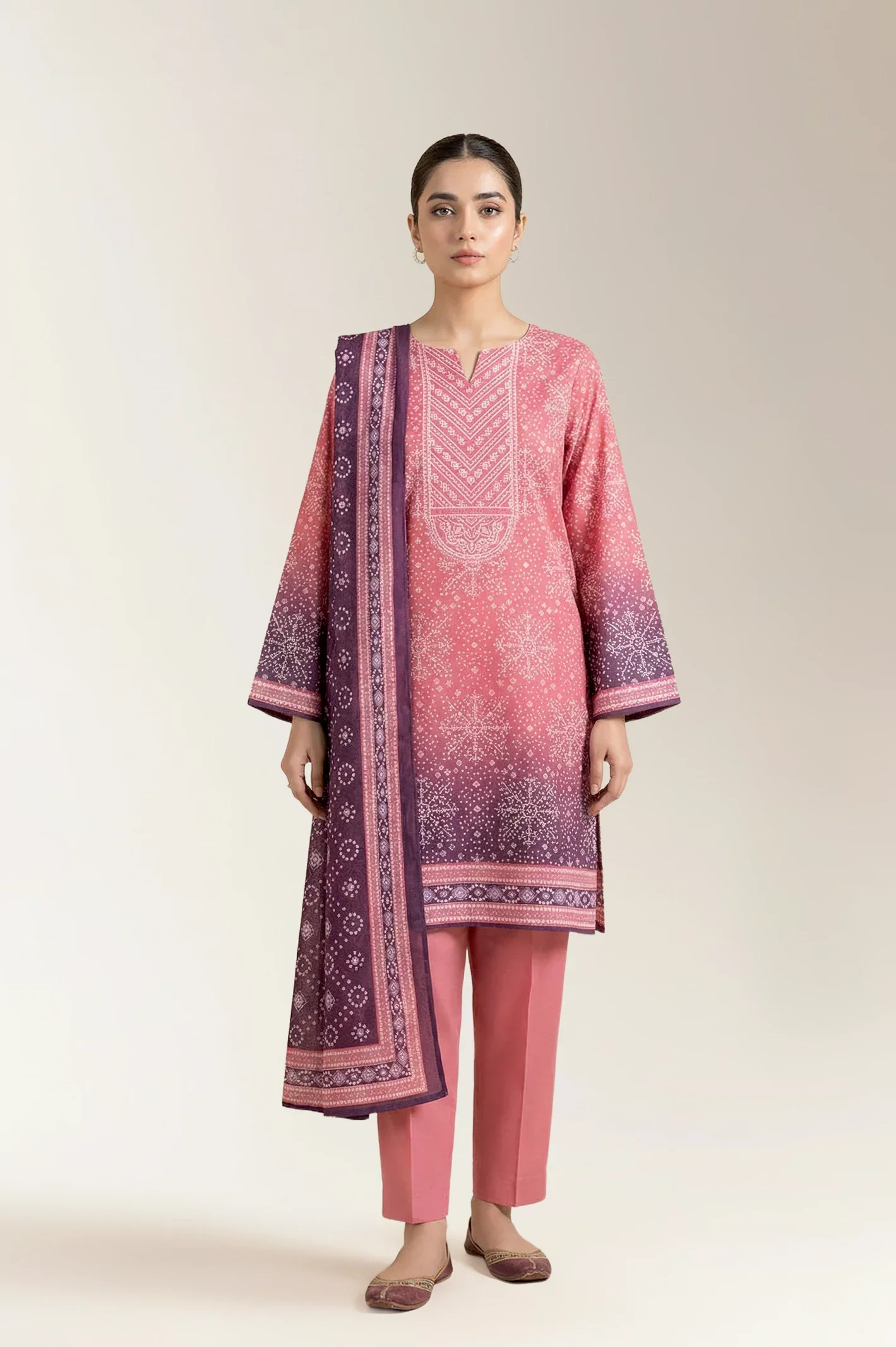 Printed Lawn-Peach Unstitched 3PC