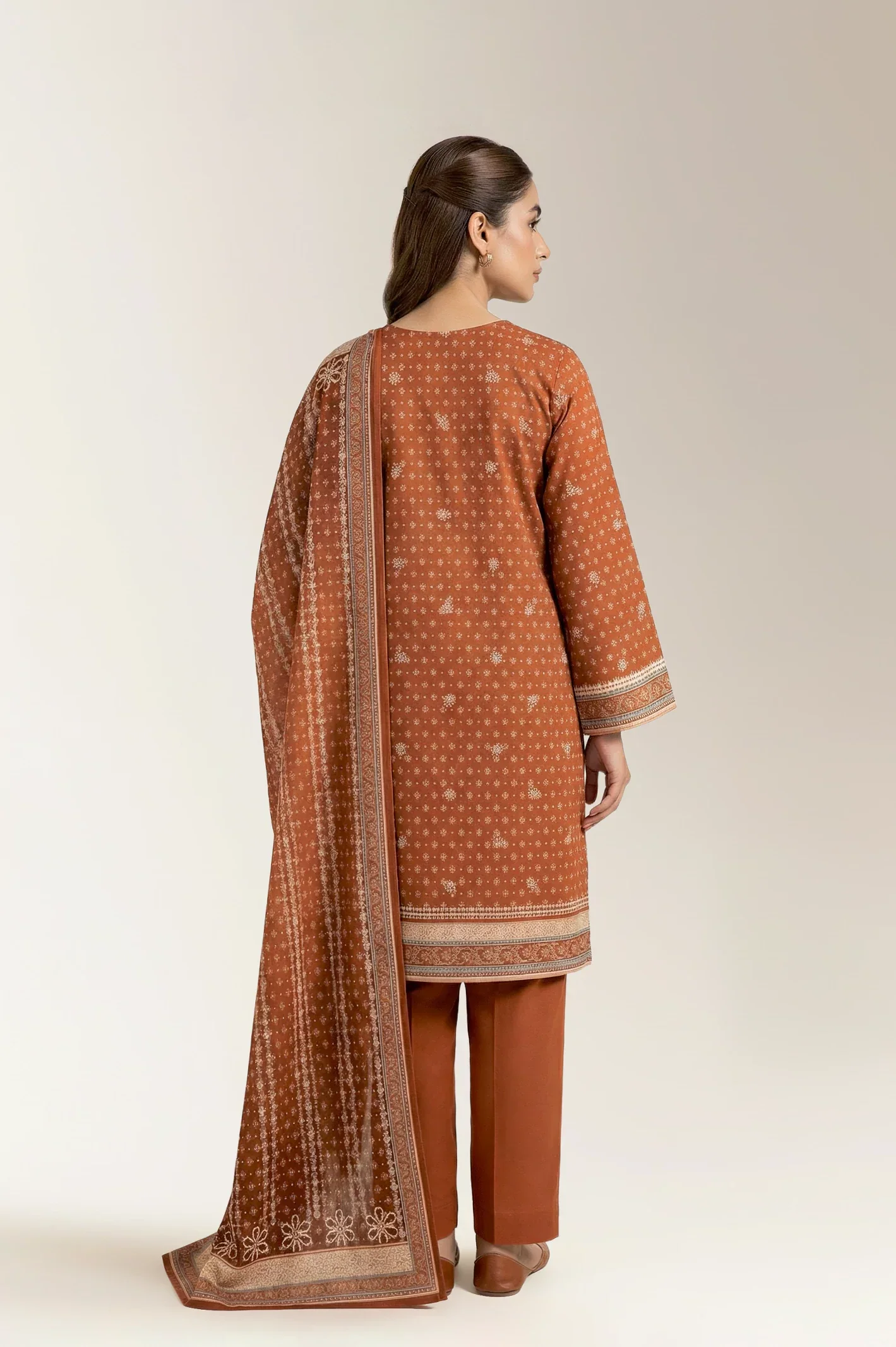 Printed Lawn-Brown Unstitched 3PC - Image 2