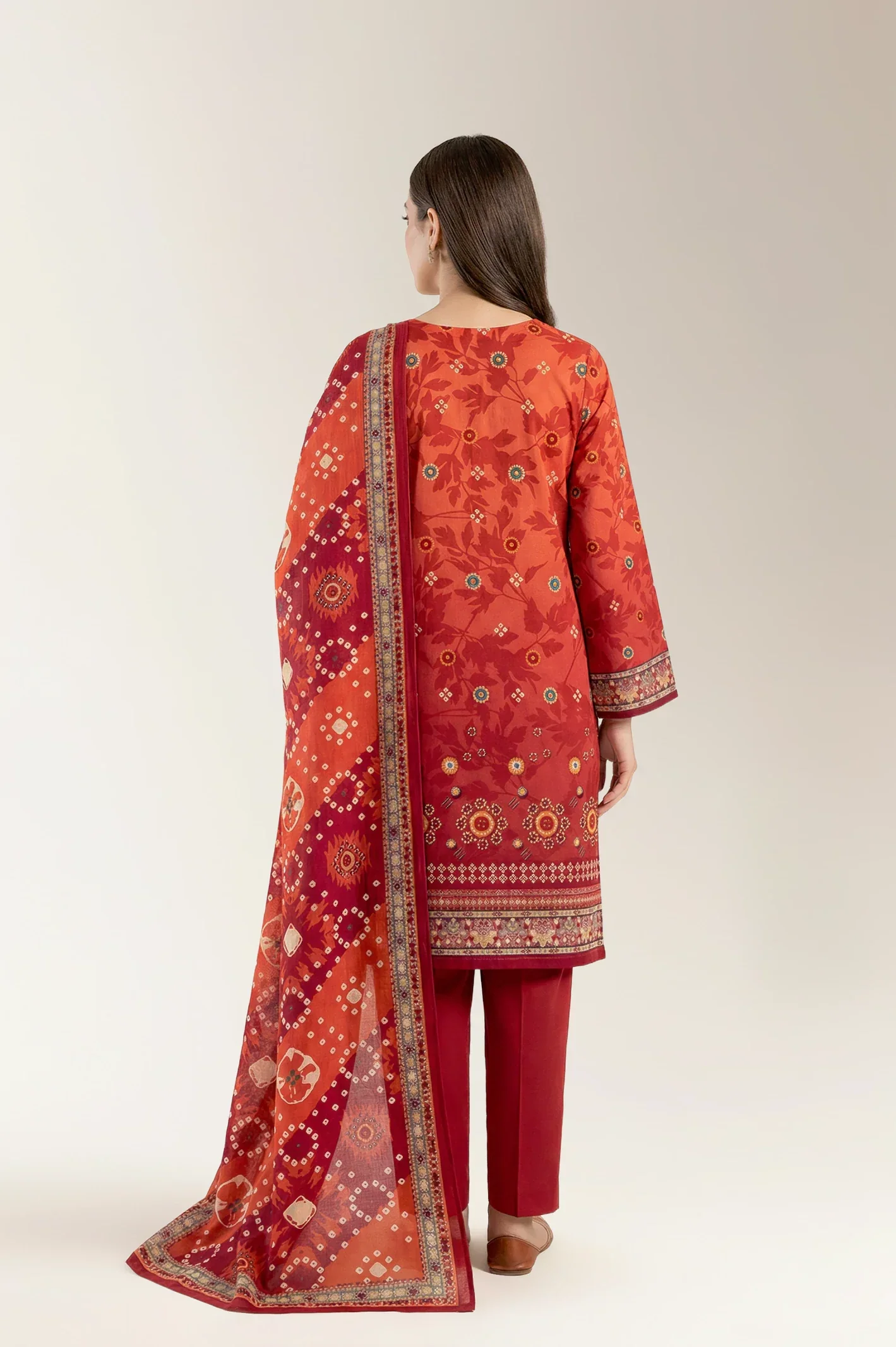 Printed Lawn-Orange Unstitched 3PC - Image 2
