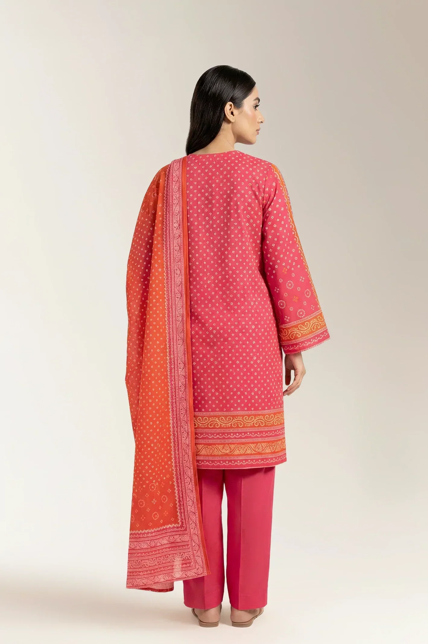 Printed Lawn-Pink Unstitched 3PC - Image 2