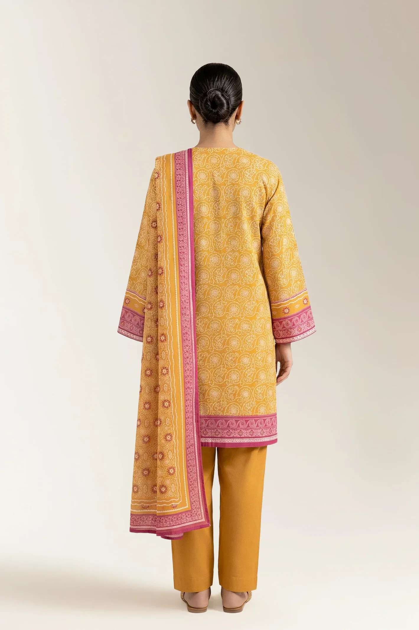 Printed Lawn-Mustard Unstitched 3PC - Image 2