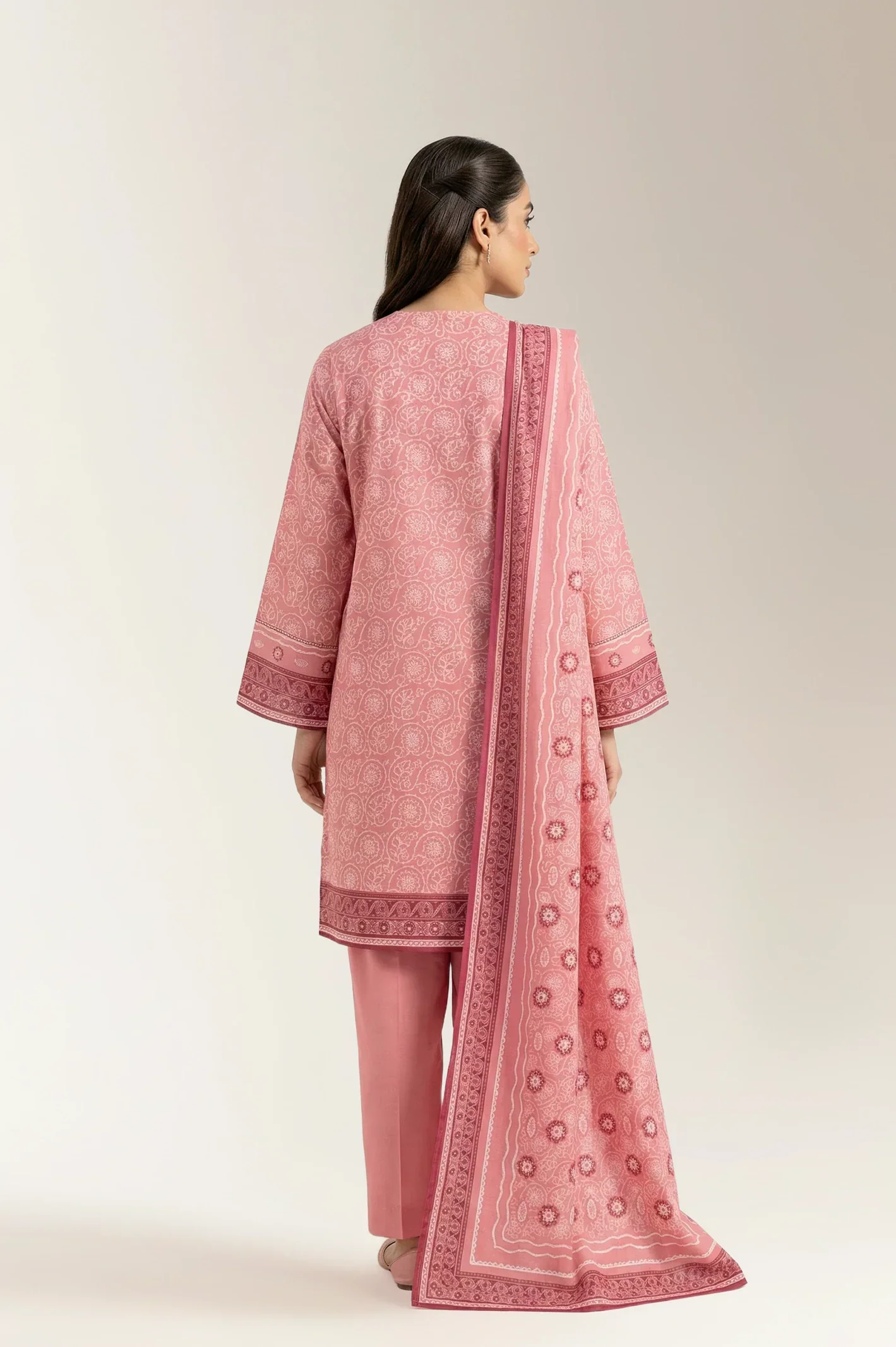 Printed Lawn-Pink Unstitched 3PC - Image 2