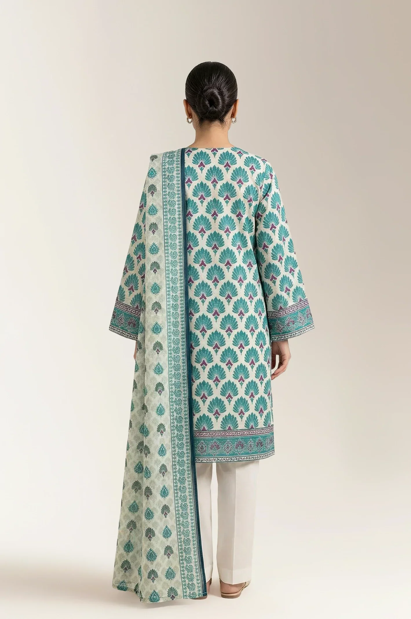 Printed Lawn-Offwhite Unstitched 3PC - Image 2
