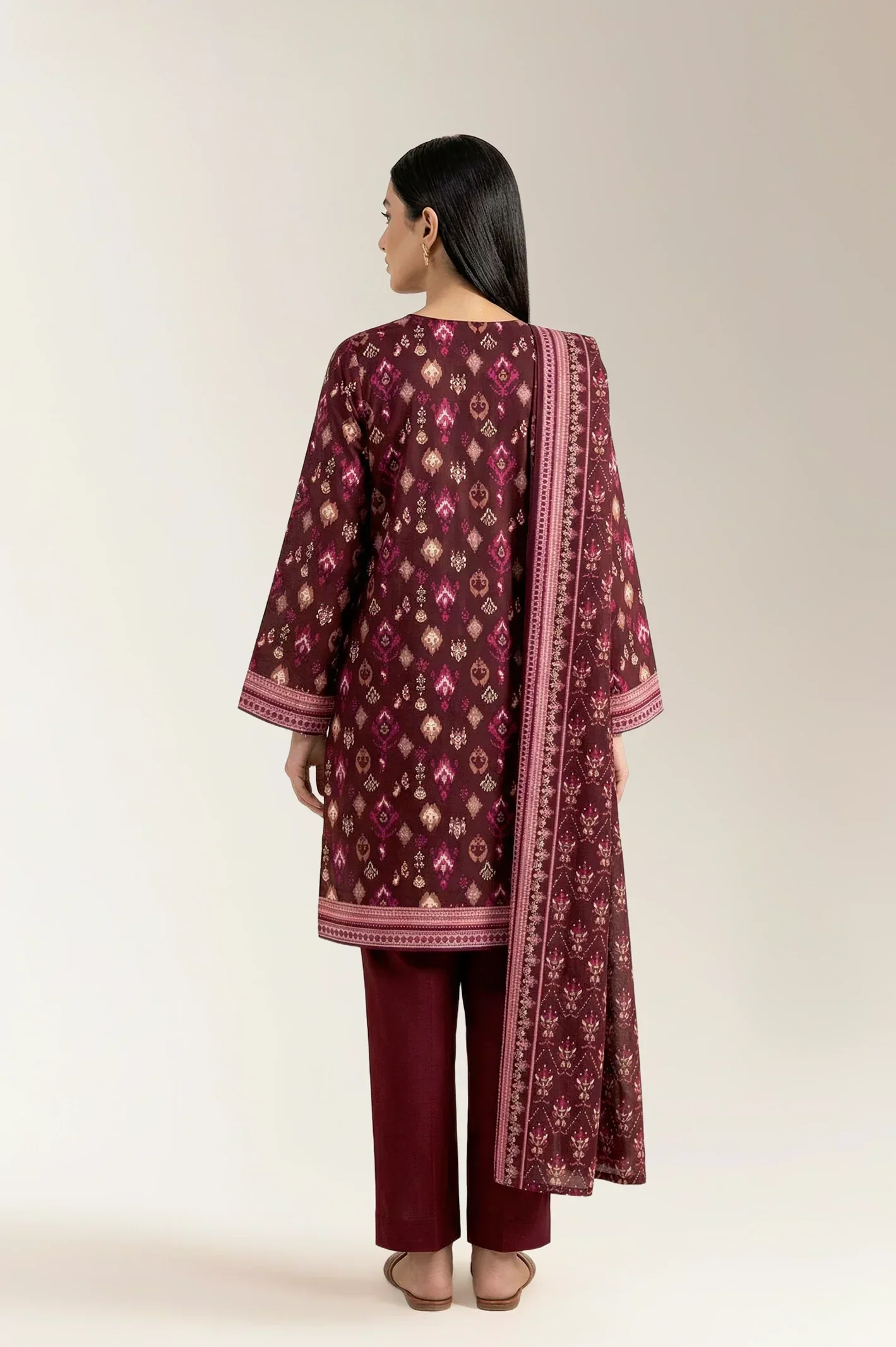 Printed Lawn-Maroon Unstitched 3PC - Image 2