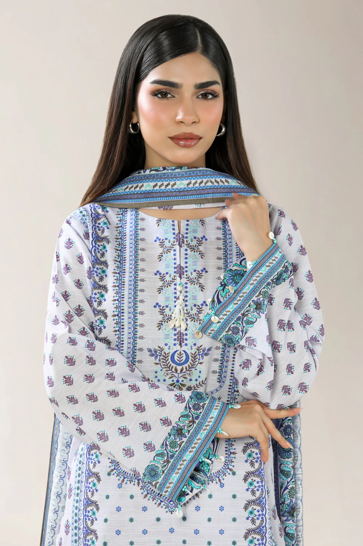 Printed Khaddar-Lilac Unstitched 3PC - Image 2