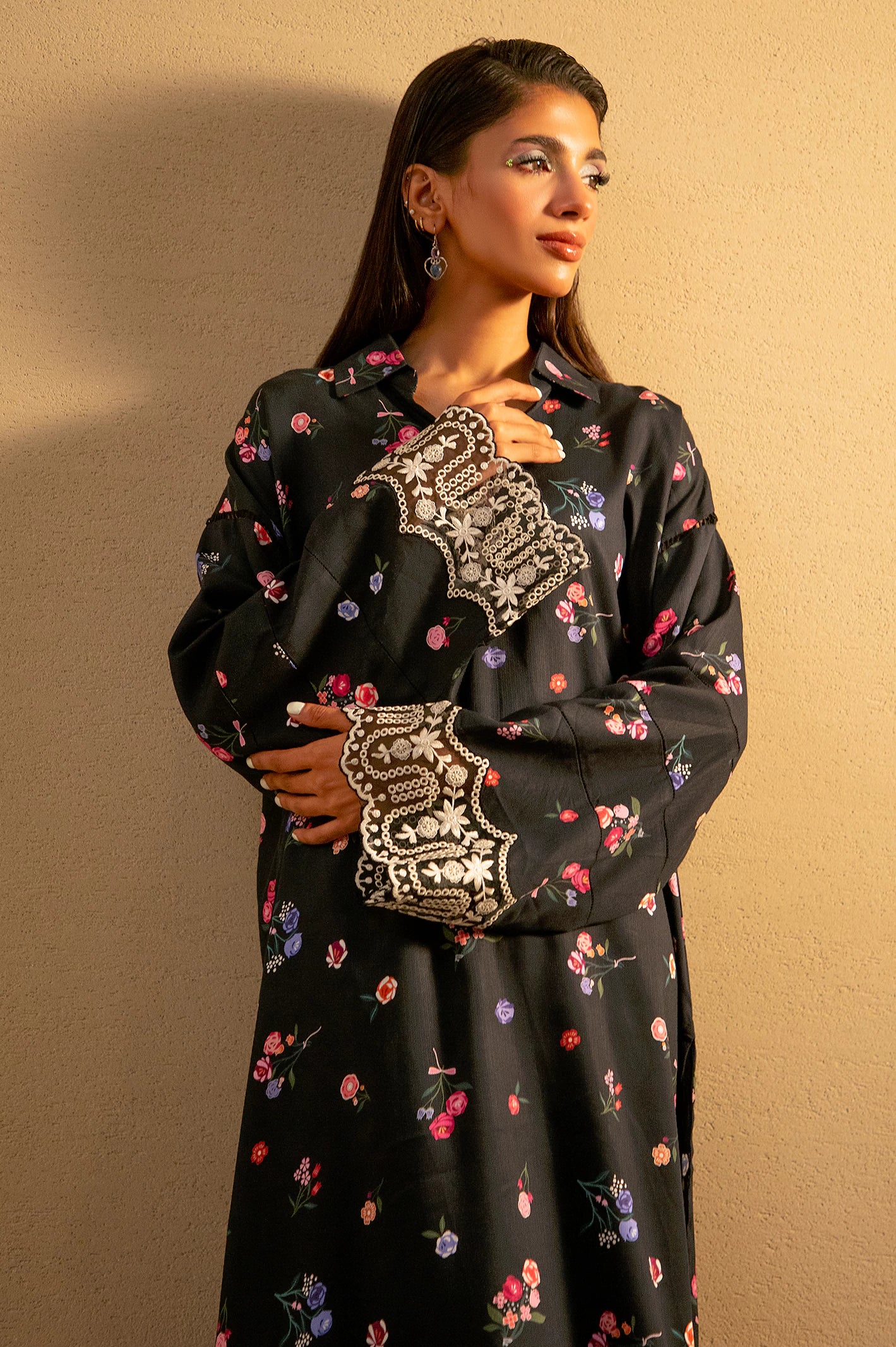 Black Embroidered Unstitched 2PC - Image 2