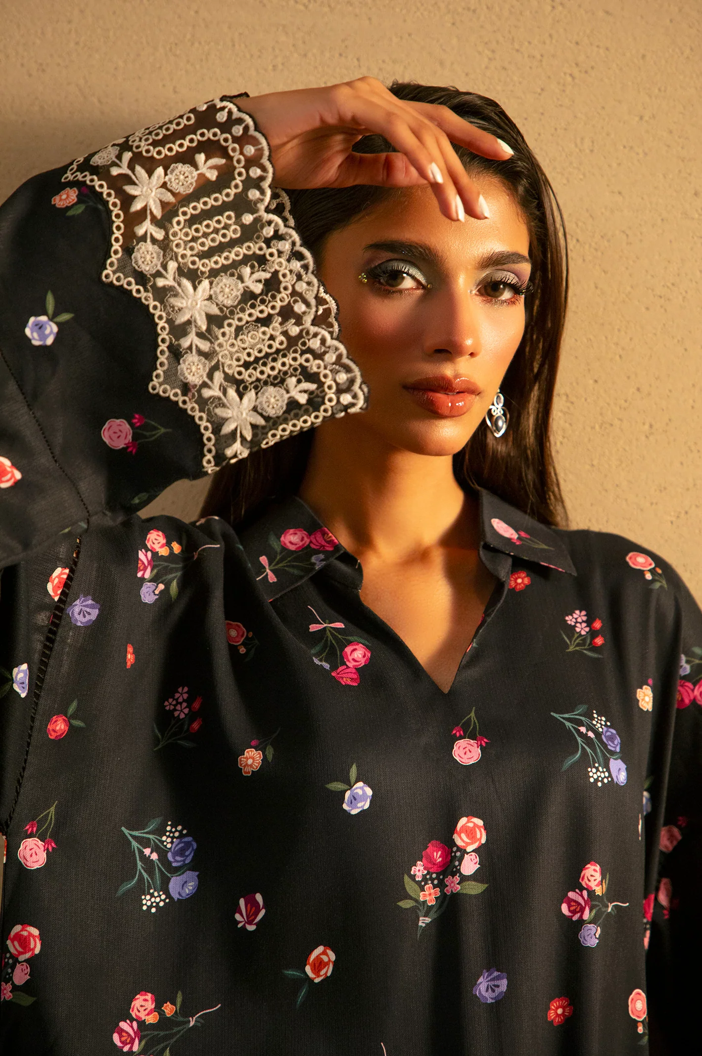 Black Embroidered Unstitched 2PC - Image 4