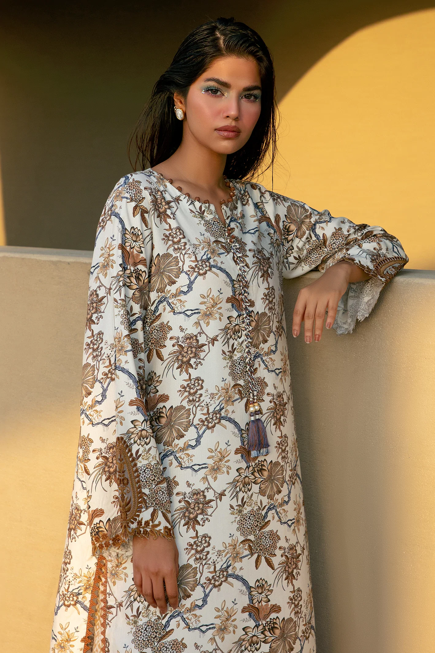 Brown Embroidered Unstitched 2PC - Image 2